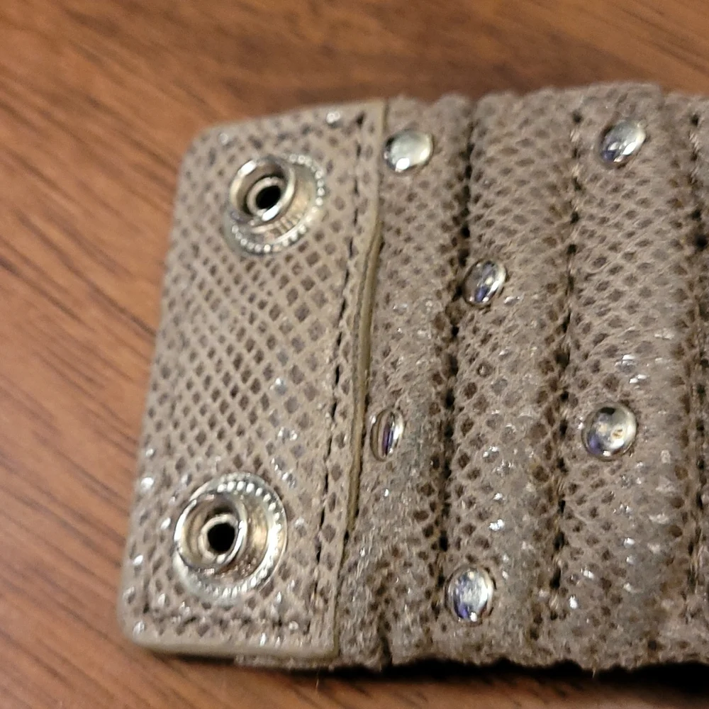 .Faux leather bracelet.  Snap closure,  8 inches,  silver metal studs. - Picture 4 of 6